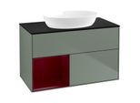 Villeroy und Boch Finion Waschtischunterschrank FA12HBGM 100cm, Abdeckplatte black matt, Regale Peony matt lacquer, Olive Matt Lacquer