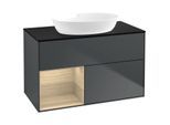 Villeroy und Boch Finion Waschtischunterschrank FA12PCHG 100cm, Abdeckplatte black matt, Regale Oak Veneer, Midnight Blue Matt Lacquer
