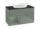 Villeroy und Boch Finion Waschtischunterschrank FA12GMGM 100cm, Abdeckplatte black matt, Regale Olive matt lacquer, Olive Matt Lacquer