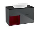 Villeroy und Boch Finion Waschtischunterschrank FA12HBHG 100cm, Abdeckplatte black matt, Regale Peony matt lacquer, Midnight Blue Matt Lacquer