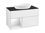 Villeroy und Boch Finion Waschtischunterschrank FA12MTGF 100cm, Abdeckplatte black matt, Regale White matt lacquer, Glossy white lacquer