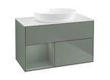 Villeroy und Boch Finion Waschtischunterschrank FA11GMGM 100cm, Abdeckplatte white matt, Regale Olive matt lacquer, Olive Matt Lacquer