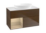 Villeroy und Boch Finion Waschtischunterschrank FA11PCGN 100cm, Abdeckplatte white matt, Regale Oak Veneer, Walnut veneer