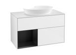 Villeroy und Boch Finion Waschtischunterschrank FA11PDGF 100cm, Abdeckplatte white matt, Regale Black matt lacquer, Glossy white lacquer