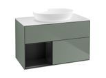 Villeroy und Boch Finion Waschtischunterschrank GA11PDGM 100cm, Abdeckplatte white matt, Emotion, Regale Black matt lacquer, Olive Matt Lacquer