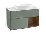 Villeroy und Boch Finion Waschtischunterschrank FA21GNGM 100cm, Abdeckplatte white matt, Regale Walnut Veneer, Olive Matt Lacquer