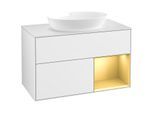 Villeroy und Boch Finion Waschtischunterschrank FA21HFGF 100cm, Abdeckplatte white matt, Regale Gold matt lacquer, Glossy white lacquer