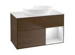 Villeroy und Boch Finion Waschtischunterschrank FA21MTGN 100cm, Abdeckplatte white matt, Regale White matt lacquer, Walnut veneer
