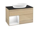 Villeroy und Boch Finion Waschtischunterschrank GA12GFPC 100cm, Abdeckplatte black matt, Emotion, Regale Glossy white lacquer, Oak Veneer