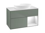 Villeroy und Boch Finion Waschtischunterschrank GA21GFGM 100cm, Abdeckplatte white matt, Emotion, Regale Glossy white lacquer, Olive Matt Lacquer
