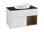Villeroy und Boch Finion Waschtischunterschrank GA22GNMT 100cm, Abdeckplatte black matt, Emotion, Regale Walnut Veneer, White matt lacquer