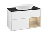 Villeroy und Boch Finion Waschtischunterschrank GA22PCGF 100cm, Abdeckplatte black matt, Emotion, Regale Oak Veneer, Glossy white lacquer