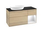 Villeroy und Boch Finion Waschtischunterschrank GA52GFPC 120cm, Abdeckplatte black matt, Emotion, Regale Glossy white lacquer, Oak Veneer