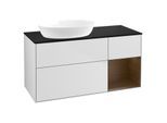 Villeroy und Boch Finion Waschtischunterschrank GA52GNMT 120cm, Abdeckplatte black matt, Emotion, Regale Walnut Veneer, White matt lacquer