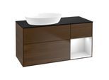 Villeroy und Boch Finion Waschtischunterschrank GA52MTGN 120cm, Abdeckplatte black matt, Emotion, Regale White matt lacquer, Walnut veneer