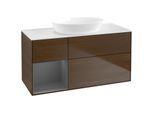 Villeroy und Boch Finion Waschtischunterschrank FA61GKGN 120cm, Abdeckplatte white matt, Regale Anthracite matt lacquer, Walnut veneer