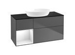 Villeroy und Boch Finion Waschtischunterschrank GA62GFGK 120cm, Abdeckplatte black matt, Emotion, Regale Glossy white lacquer, Anthracite matt