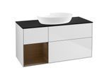 Villeroy und Boch Finion Waschtischunterschrank GA62GNMT 120cm, Abdeckplatte black matt, Emotion, Regale Walnut Veneer, White matt lacquer