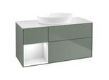 Villeroy und Boch Finion Waschtischunterschrank GA61GFGM 120cm, Abdeckplatte white matt, Emotion, Regale Glossy white lacquer, Olive Matt Lacquer