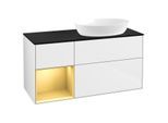 Villeroy und Boch Finion Waschtischunterschrank FA42HFGF 120cm, Abdeckplatte black matt, Regale Gold matt lacquer, Glossy white lacquer