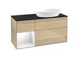 Villeroy und Boch Finion Waschtischunterschrank FA42GFPC 120cm, Abdeckplatte black matt, Regale Glossy white lacquer, Oak Veneer