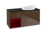 Villeroy und Boch Finion Waschtischunterschrank GA42HBGN 120cm, Abdeckplatte black matt, Emotion, Regale Peony matt lacquer, Walnut veneer