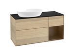 Villeroy und Boch Finion Waschtischunterschrank FA52GNPC 120cm, Abdeckplatte black matt, Regale Walnut Veneer, Oak Veneer