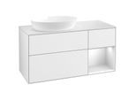 Villeroy und Boch Finion Waschtischunterschrank FA51MTGF 120cm, Abdeckplatte white matt, Regale White matt lacquer, Glossy white lacquer