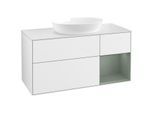 Villeroy und Boch Finion Waschtischunterschrank FA71GMGF 120cm, Abdeckplatte white matt, Regale Olive matt lacquer, Glossy white lacquer