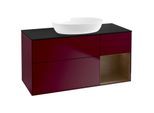 Villeroy und Boch Finion Waschtischunterschrank FA72GNHB 120cm, Abdeckplatte black matt, Regale Walnut Veneer, Peony Matt
