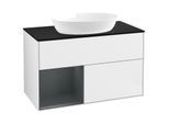 Villeroy und Boch Finion Waschtischunterschrank FA12HGGF 100cm, Abdeckplatte black matt, Regale Midnight matt lacquer, Glossy white lacquer