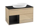 Villeroy und Boch Finion Waschtischunterschrank FA12PDPC 100cm, Abdeckplatte black matt, Regale Black matt lacquer, Oak Veneer