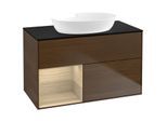 Villeroy und Boch Finion Waschtischunterschrank FA12PCGN 100cm, Abdeckplatte black matt, Regale Oak Veneer, Walnut veneer