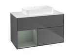 Villeroy und Boch Finion Waschtischunterschrank F651GMGK 100x60,3x50,1cm, Regal links Olive Matt Lacquer, Anthracite matt
