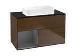 Villeroy und Boch Finion Waschtischunterschrank F652GKGN 100x60,3x50,1cm, Regal links Anthracite matt, Walnut veneer