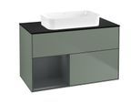 Villeroy und Boch Finion Waschtischunterschrank F652HGGM 100x60,3x50,1cm, Regal links Midnight Blue Matt Lacquer, Olive Matt Lacquer