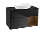 Villeroy und Boch Finion Waschtischunterschrank FA22GNPD 100cm, Abdeckplatte black matt, Regale Walnut Veneer, Black matt lacquer