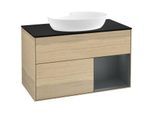 Villeroy und Boch Finion Waschtischunterschrank FA22HGPC 100cm, Abdeckplatte black matt, Regale Midnight matt lacquer, Oak Veneer