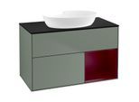 Villeroy und Boch Finion Waschtischunterschrank FA22HBGM 100cm, Abdeckplatte black matt, Regale Peony matt lacquer, Olive Matt Lacquer
