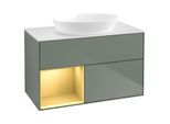 Villeroy und Boch Finion Waschtischunterschrank GA11HFGM 100cm, Abdeckplatte white matt, Emotion, Regale Gold matt lacquer, Olive Matt Lacquer
