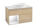 Villeroy und Boch Finion Waschtischunterschrank GA11GFPC 100cm, Abdeckplatte white matt, Emotion, Regale Glossy white lacquer, Oak Veneer