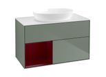 Villeroy und Boch Finion Waschtischunterschrank GA11HBGM 100cm, Abdeckplatte white matt, Emotion, Regale Peony matt lacquer, Olive Matt Lacquer