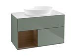 Villeroy und Boch Finion Waschtischunterschrank GA11GNGM 100cm, Abdeckplatte white matt, Emotion, Regale Walnut Veneer, Olive Matt Lacquer