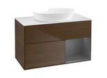Villeroy und Boch Finion Waschtischunterschrank FA21GKGN 100cm, Abdeckplatte white matt, Regale Anthracite matt lacquer, Walnut veneer