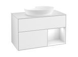 Villeroy und Boch Finion Waschtischunterschrank FA21GFGF 100cm, Abdeckplatte white matt, Regale Glossy white lacquer, Glossy white lacquer