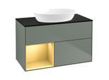 Villeroy und Boch Finion Waschtischunterschrank GA12HFGM 100cm, Abdeckplatte black matt, Emotion, Regale Gold matt lacquer, Olive Matt Lacquer