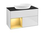 Villeroy und Boch Finion Waschtischunterschrank GA12HFMT 100cm, Abdeckplatte black matt, Emotion, Regale Gold matt lacquer, White matt lacquer