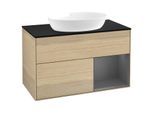 Villeroy und Boch Finion Waschtischunterschrank GA22GKPC 100cm, Abdeckplatte black matt, Emotion, Regale Anthracite matt lacquer, Oak Veneer