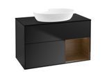 Villeroy und Boch Finion Waschtischunterschrank GA22GNPD 100cm, Abdeckplatte black matt, Emotion, Regale Walnut Veneer, Black matt lacquer