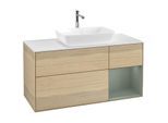 Villeroy und Boch Finion Waschtischunterschrank F831GMPC 120cm, Abdeckplatte white matt, Regale Olive matt lacquer, Oak Veneer